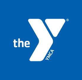 White YMCA logo on a blue background